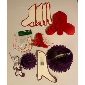 Brite Star Vintage Christmas Decorations 6.5”-9”Red and Purple Honeycomb Tissue